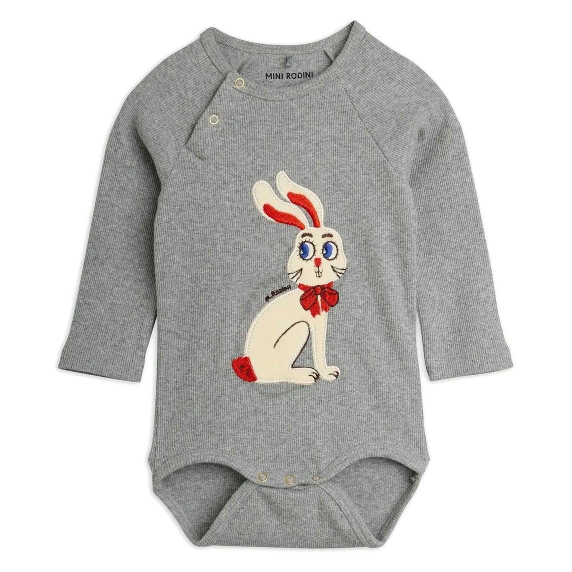 Mini Rodini - Organic cotton rabbit bodysuit | Grey melange