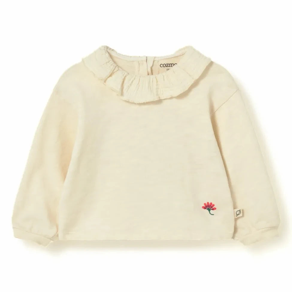 Cozmo - Clara ruffle-collar T-shirt | Ivory