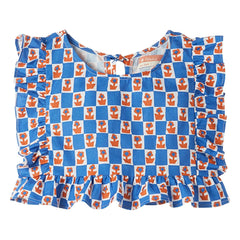 Fabula - Damier Flowers Flared Top | Blue