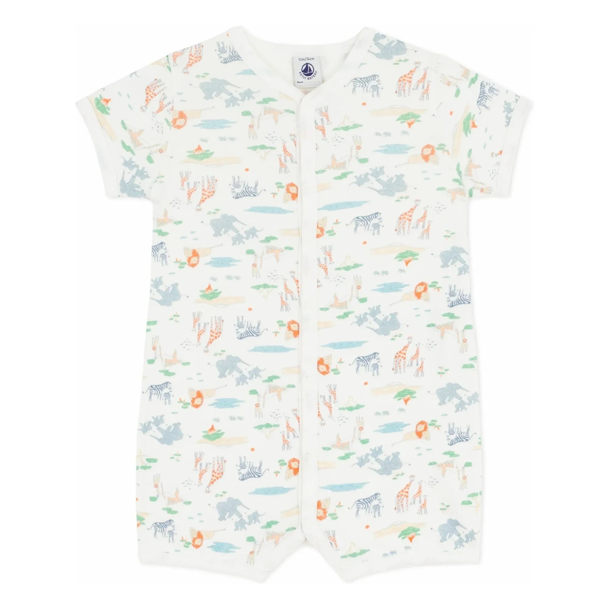 Petit Bateau - Animal Patterned Sleepwear Romper with Shorts | White