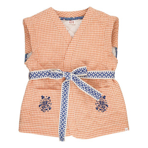 THE LiTTLE POETS - Pablo Carreaux Organic Cotton Sleeveless Embroidered Jacket | Apricot