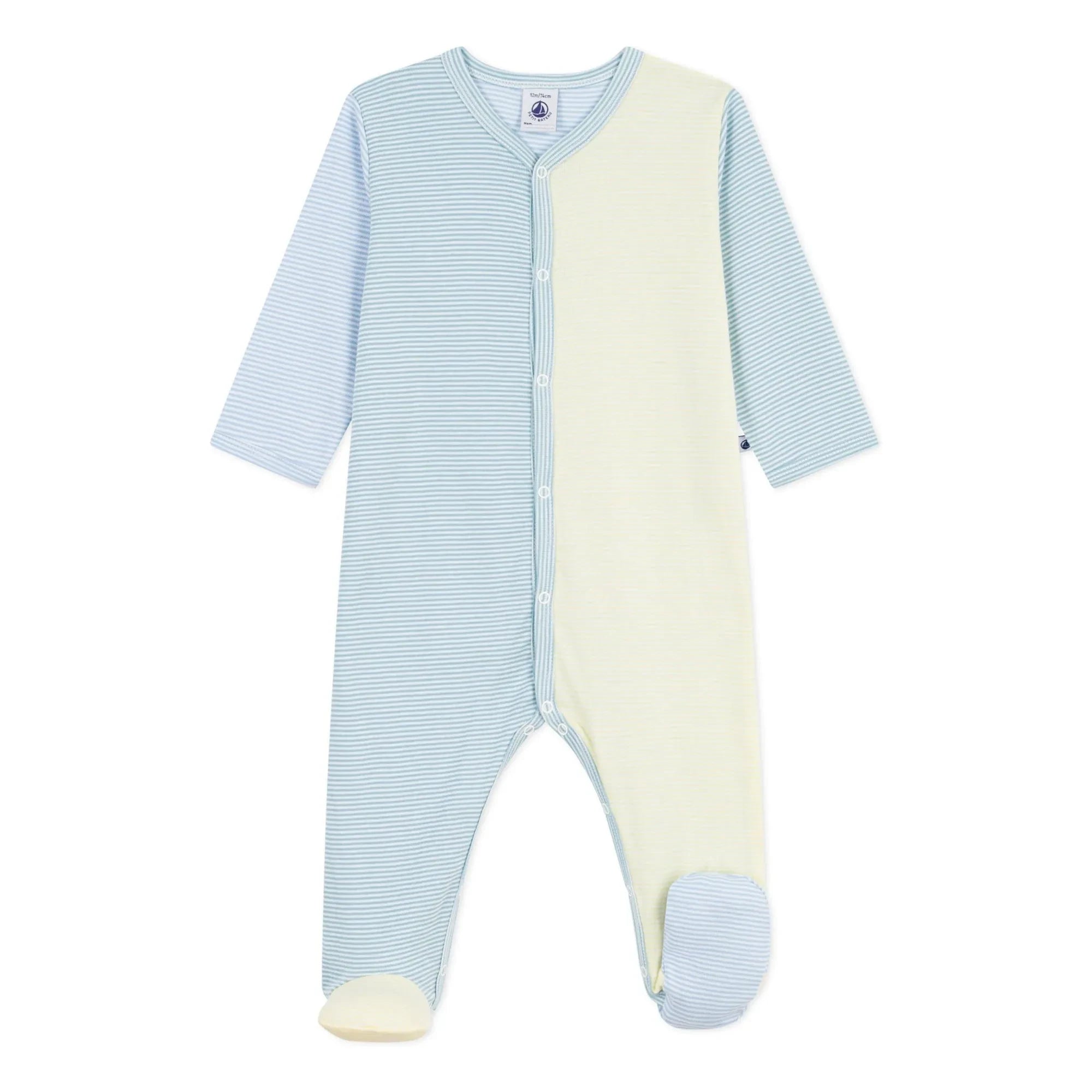 Petit Bateau - Color Block Striped Milleraies Organic Cotton Pajamas | Green