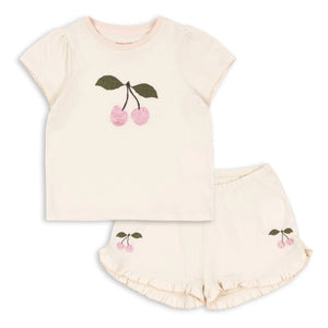 Konges Sløjd - Famo Cherries Organic Cotton T-Shirt and Ruffled Shorts Set | Cream