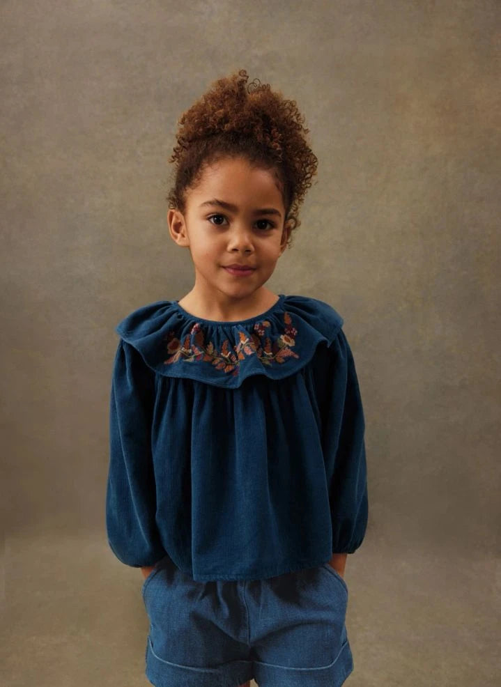 Louise Misha - Eneila organic cotton blouse | Denim blue
