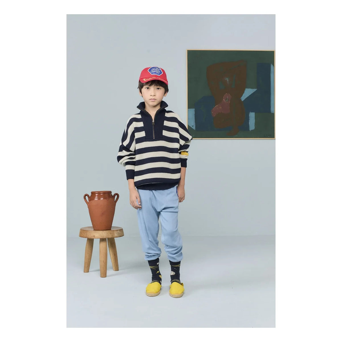 The Animals Observatory - Nilgai Striped Merino Wool Zip-Up Sweater | Navy