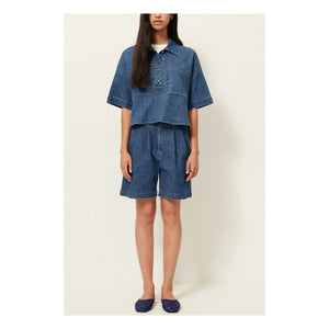 Sessùn - Santa Port Cotton Striped Shorts | Navy Blue