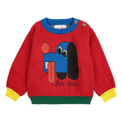 Bobo Choses - Colorblock Organic Cotton Dog Sweater | Red