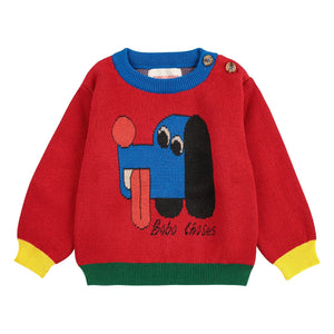 Bobo Choses - Colorblock Organic Cotton Dog Sweater | Red
