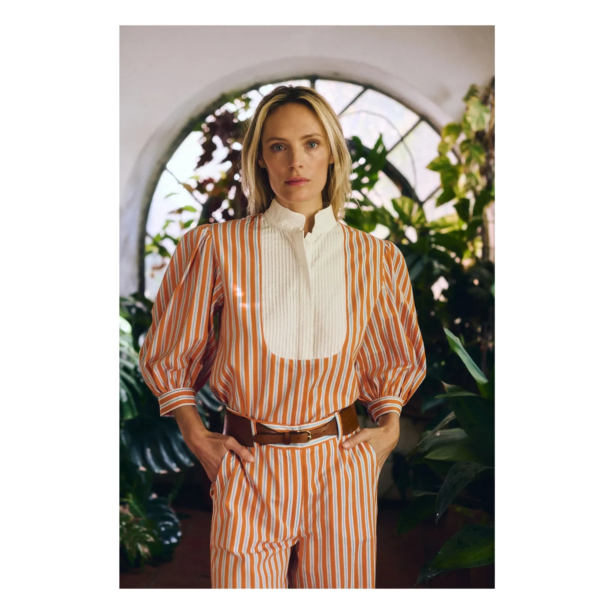 Maria de la Orden - Dimitra Cotton Striped Blouse | Orange