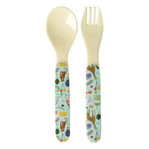 Rice - Fun Fair Melamine Fork and Spoon | Light Blue