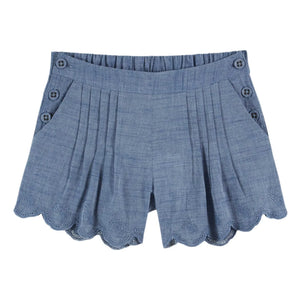 Emile et Ida - Blue Chambray Embroidered Shorts