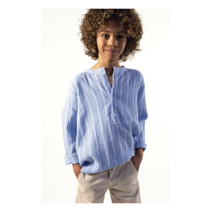 Sunchild - Striped Negril Tunisian collared blouse | Blue