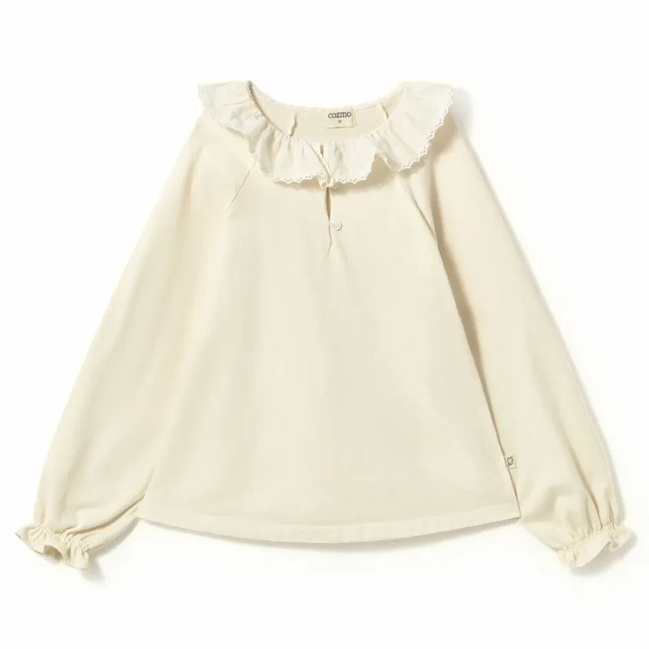 Cozmo - Adara organic cotton ruffle collar T-shirt | Ivory