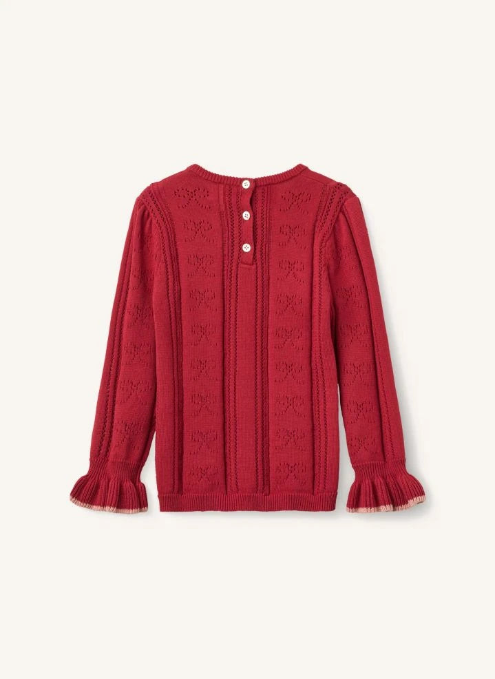 Copenhagen Colors - Organic Cotton Openwork Knit Bow Sweater | Red