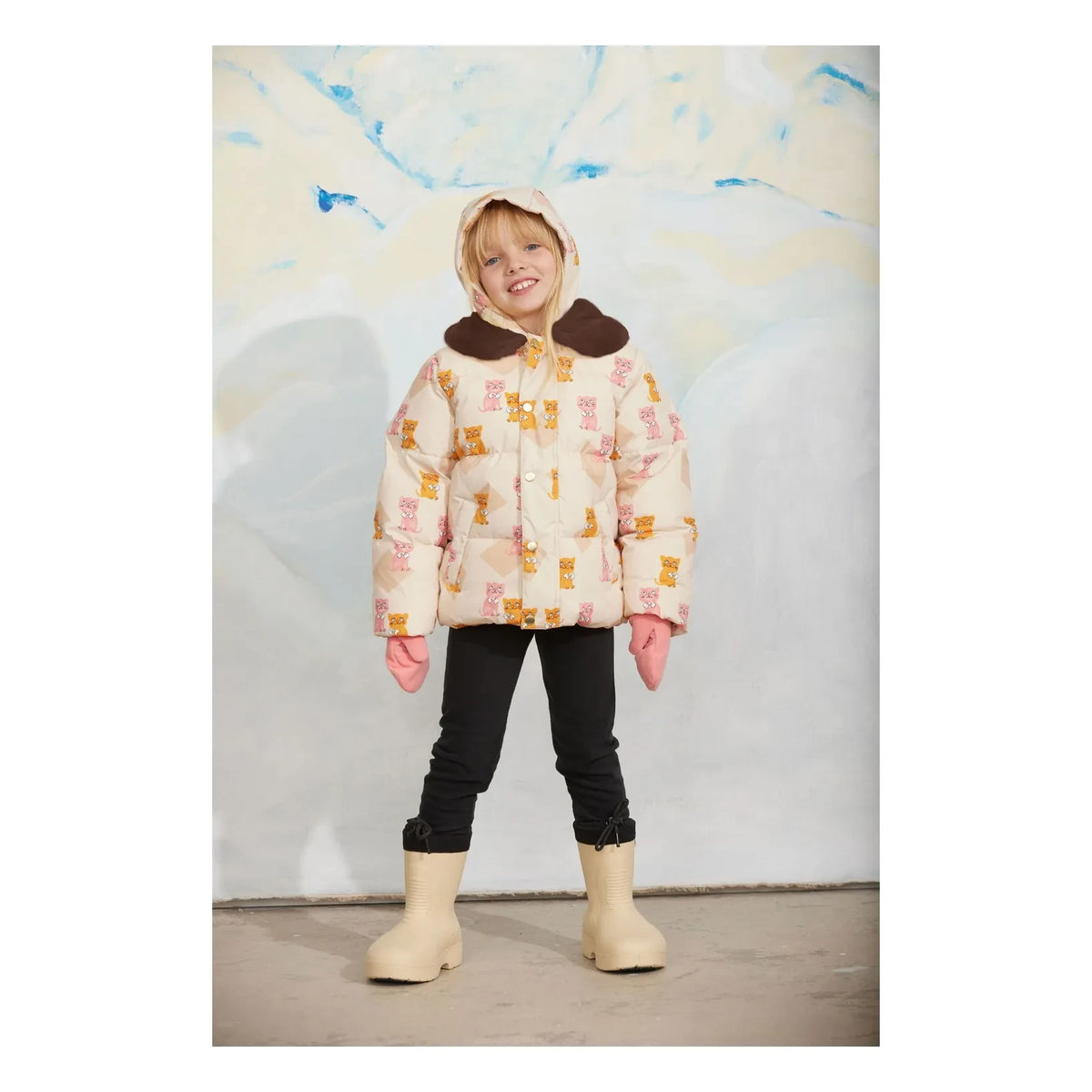 Mini Rodini - Kittens Recycled Fiber Filled Coat | Ecru