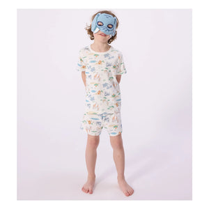 Petit Bateau - Organic Cotton Safari Pajama Shorts and Mask Set | White