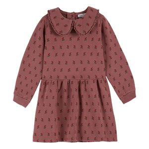 Emile et Ida - Organic cotton floral patterned fleece dress | Dark purple