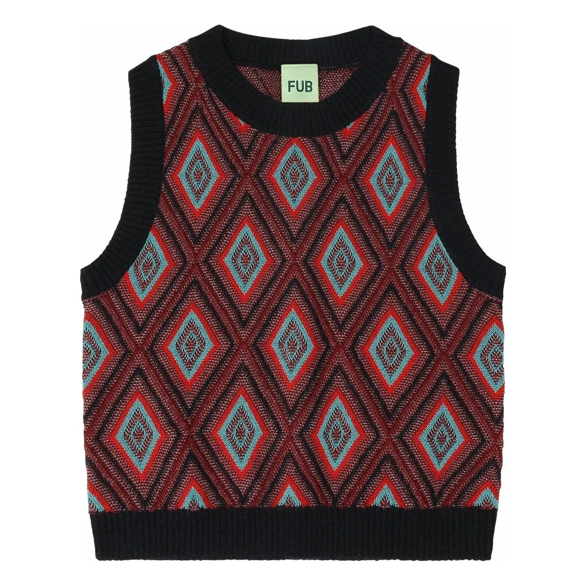 FUB - Harlequin Sleeveless Merino Wool Sweater | Navy