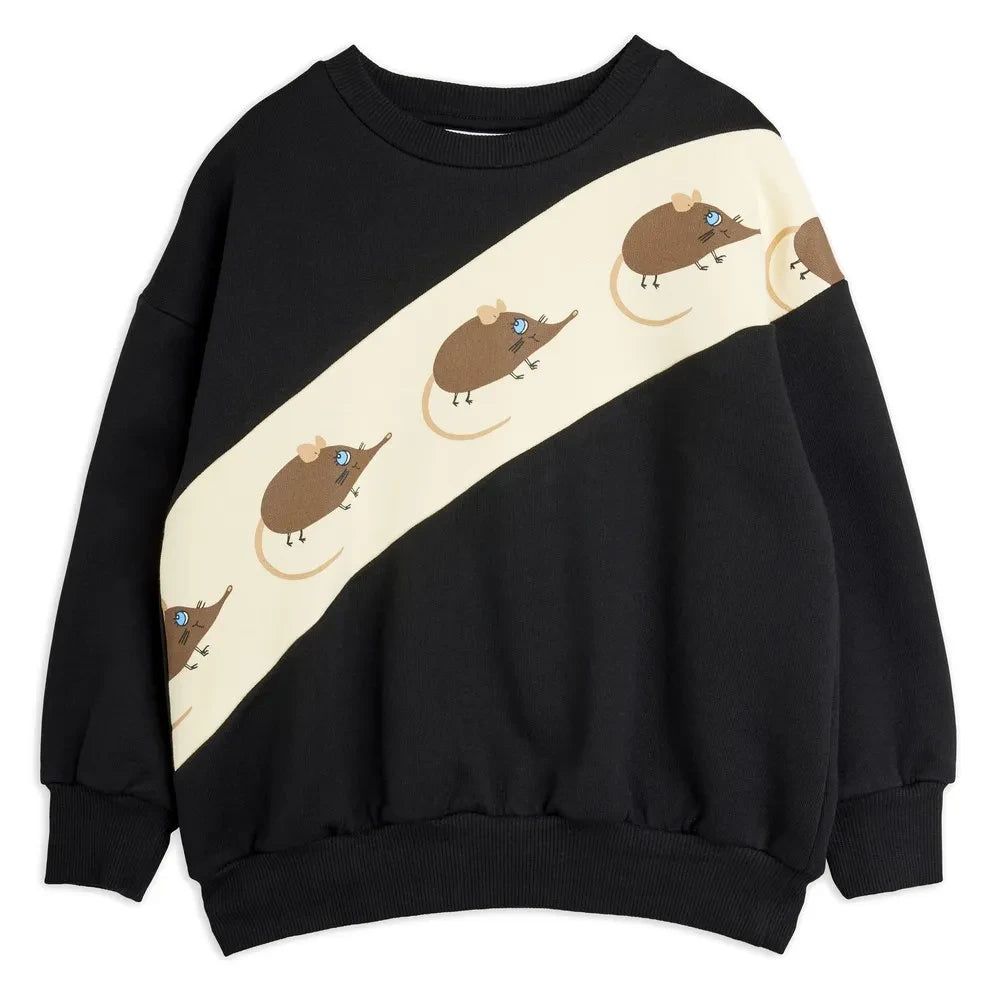Mini Rodini - Striped Mouse Sweatshirt Organic Cotton | Black