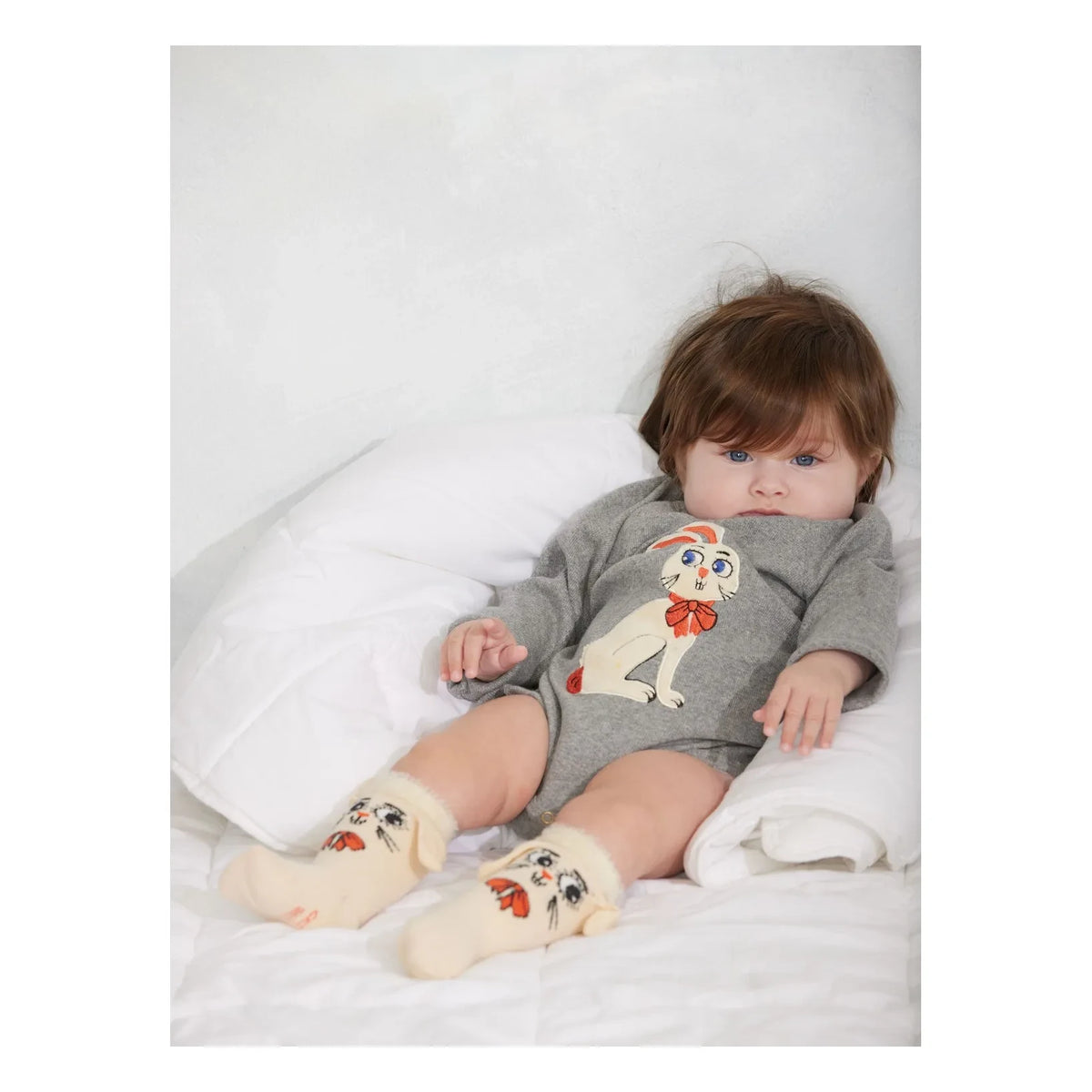 Mini Rodini - Organic cotton rabbit bodysuit | Grey melange