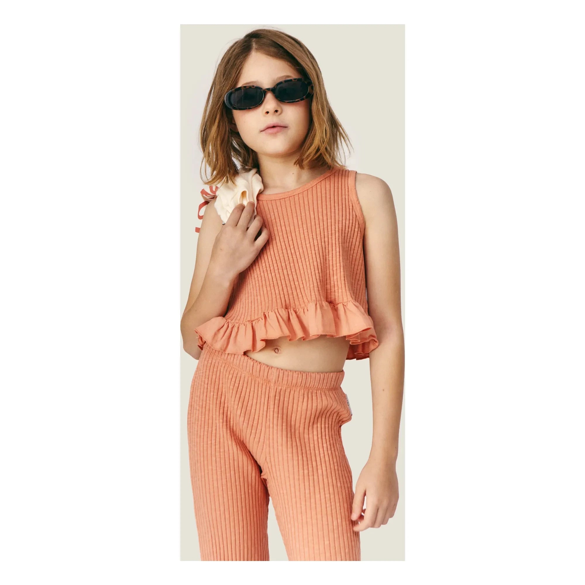 Mipounet - Ribbed Ruffled Top Zoé Organic Cotton | Orange