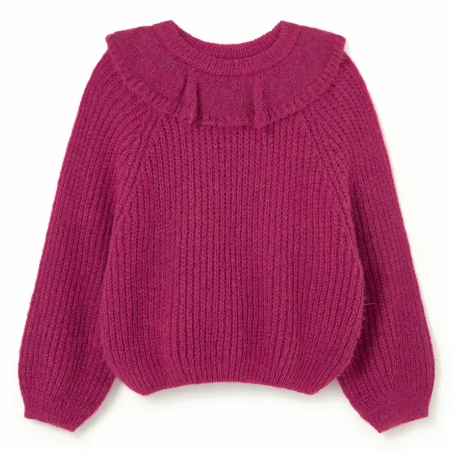 Cozmo - Lua Ruffle Collar Sweater | Crimson