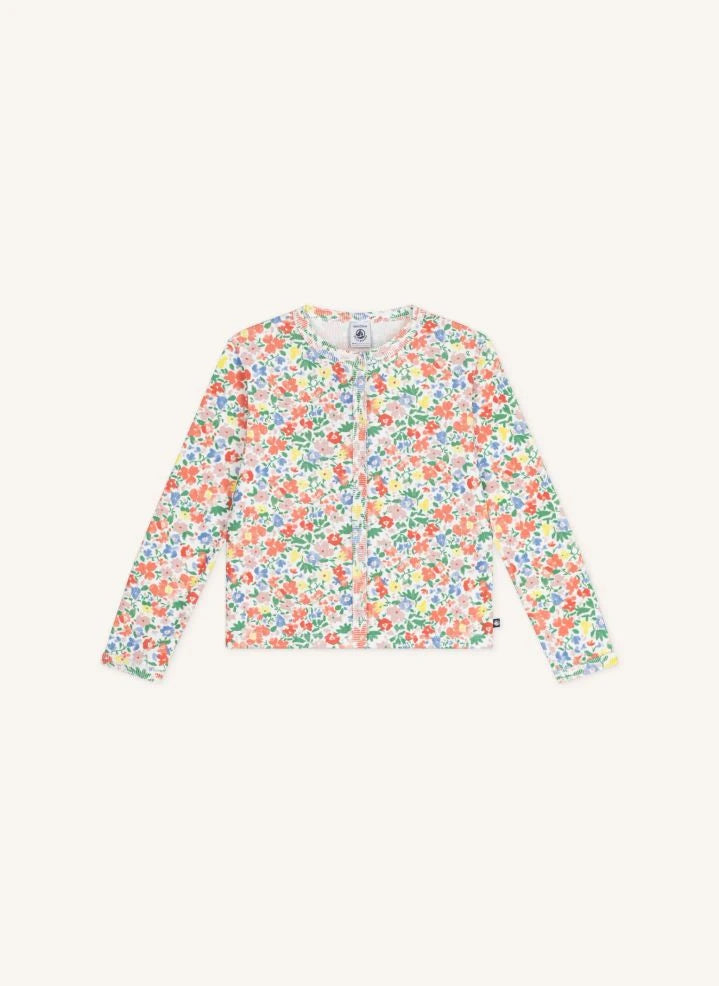 Petit Bateau - Organic Cotton Floral Cardigan | White