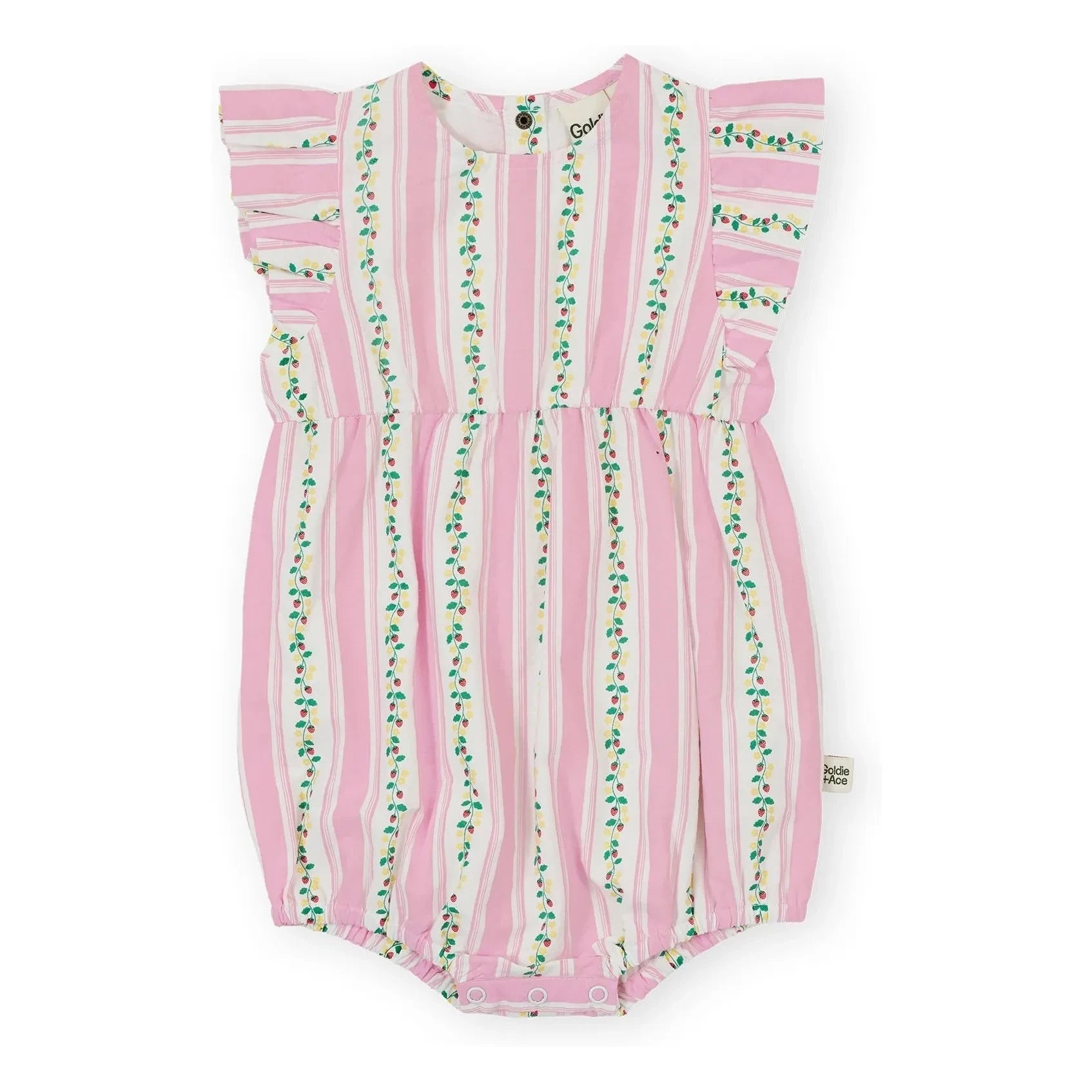 Goldie + Ace - Striped Strawberry romper | Pink