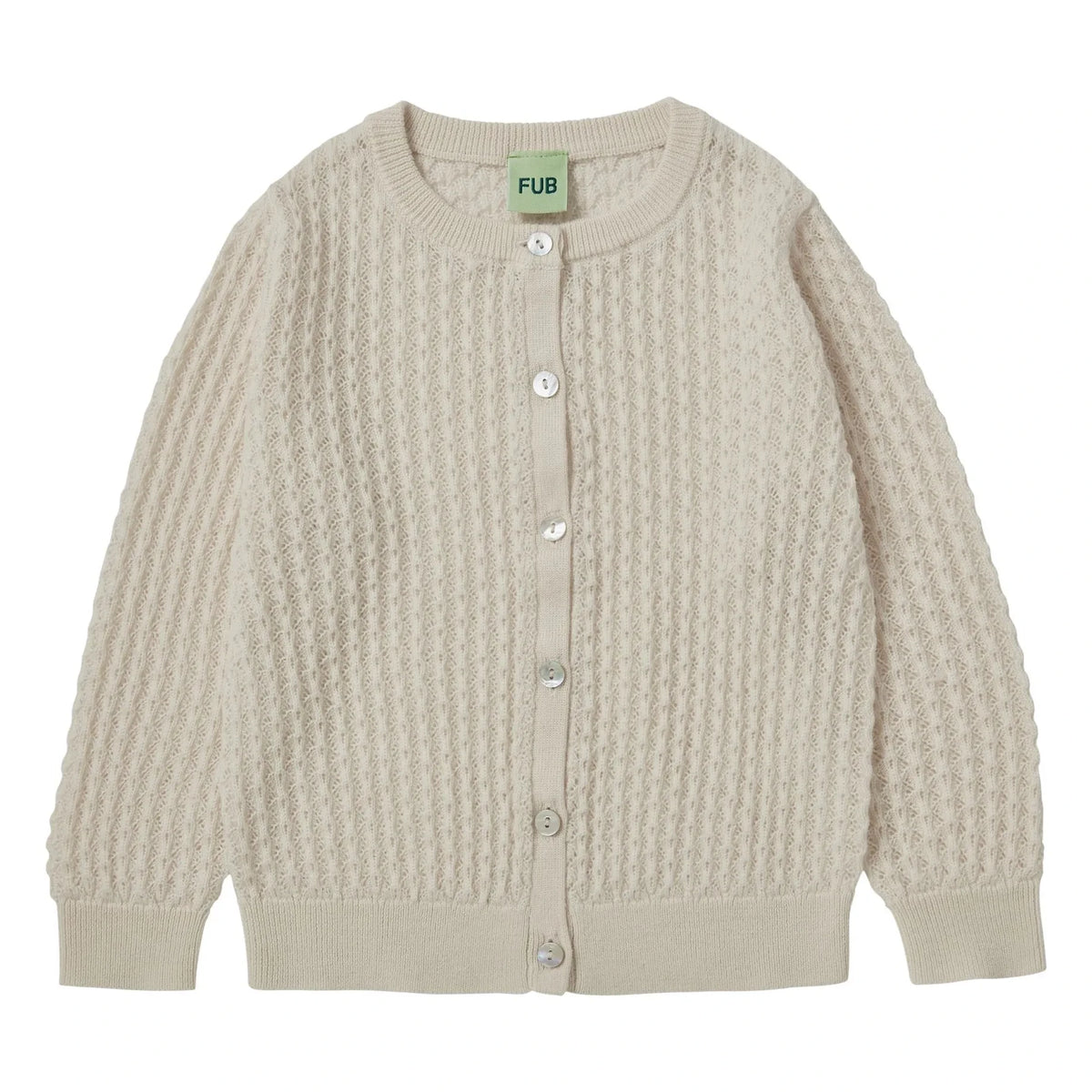 FUB - Pointelle Cardigan Fine-knit Merino Wool | Ecru