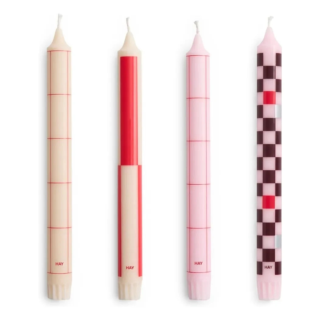 Hay - Patterned candles - Set of 4 | Red