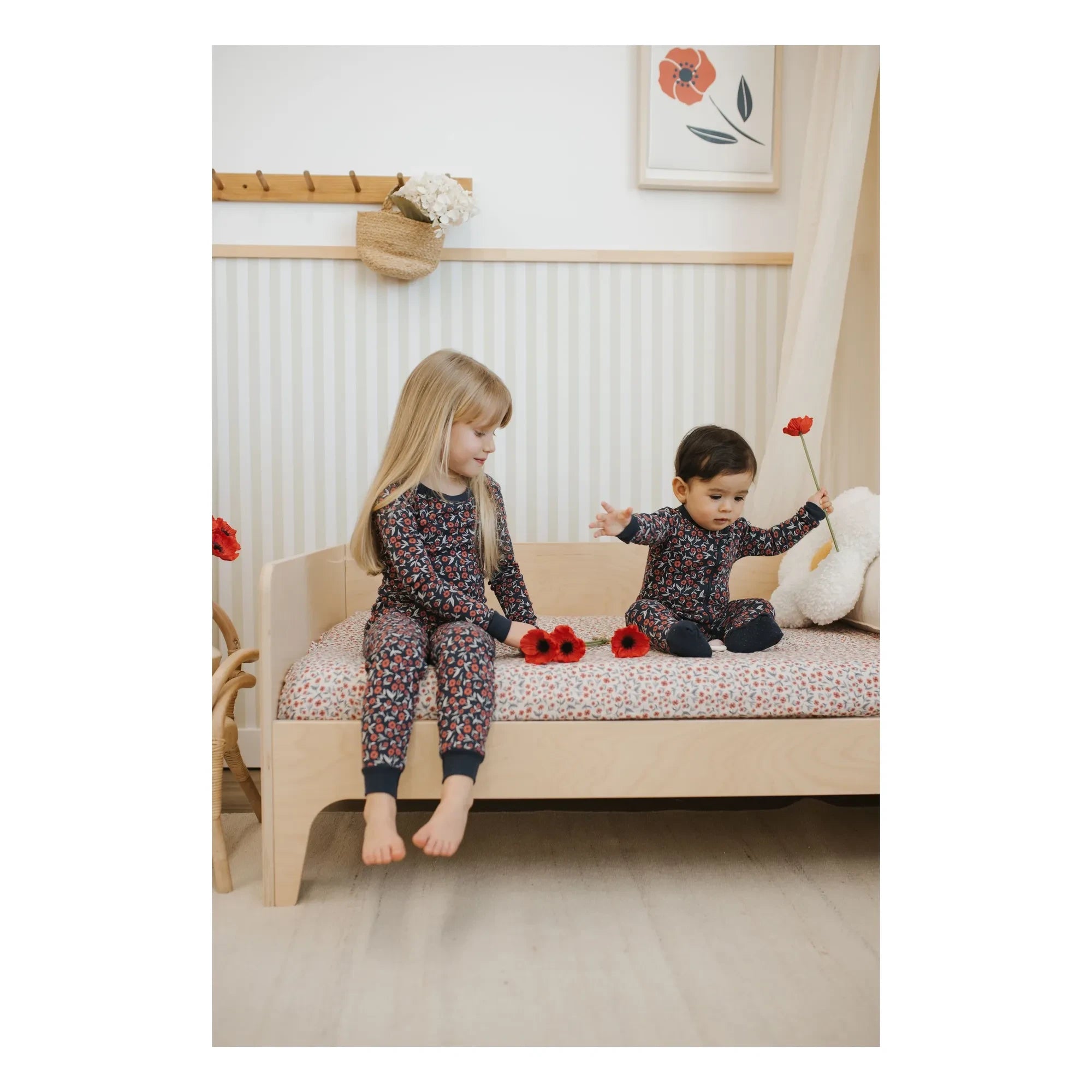 Petit Lem - Organic Cotton Floral Pajamas | Navy Blue