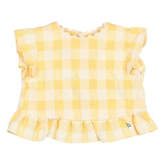 Búho - Yellow Organic Cotton Seersucker Ruffled Top