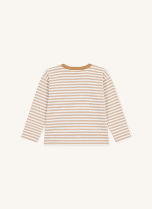 Petit Bateau - Organik pamuklu çizgili logo tişört | Bej