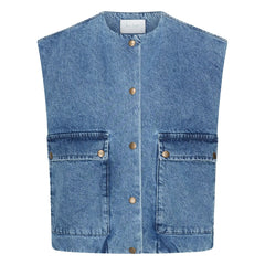By Bar - Maggie Organic Cotton Denim Sleeveless Jacket | Denim Blue