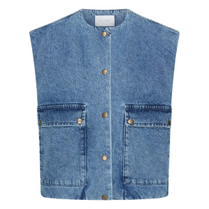 By Bar - Maggie Organic Cotton Denim Sleeveless Jacket | Denim Blue