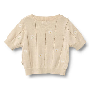 Wheat - Malvina Organic Cotton Floral Baby Short Sleeve Sweater | Ecru