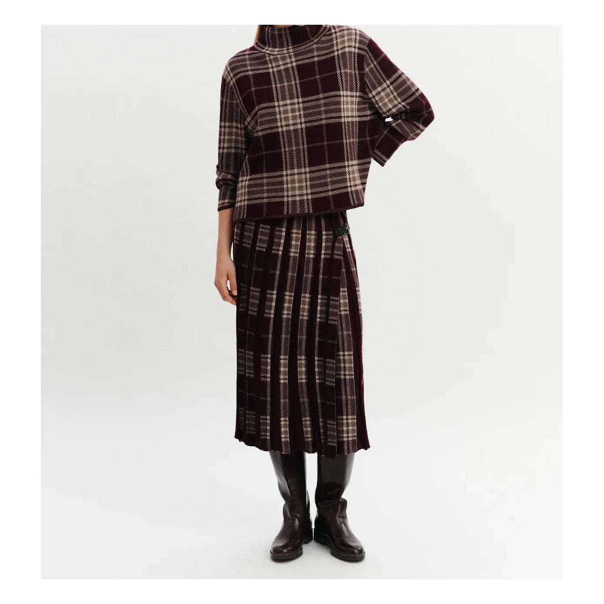 Bompard - Pleated Checked Wool Kilt Skirt | Garnet