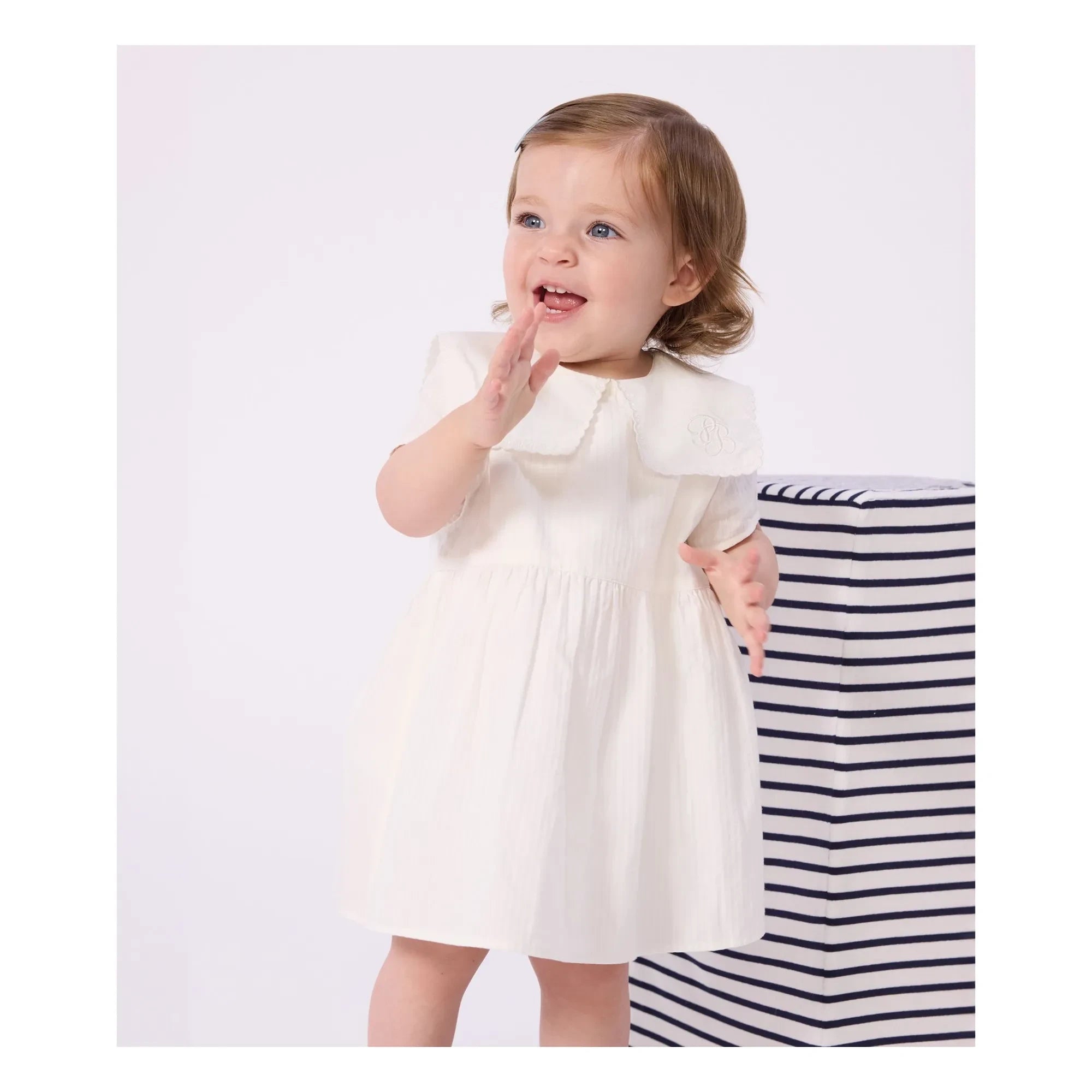 Petit Bateau - Linen and Organic Cotton Sailor Collar Dress and Bloomer Set | White