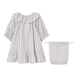 Tinycottons - Cherry Ruffled Dress | Ice Blue