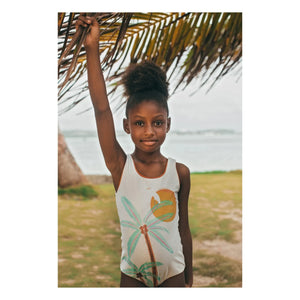 Pepita & Me - Sun & Moon Shiny Palm Swimsuit | White
