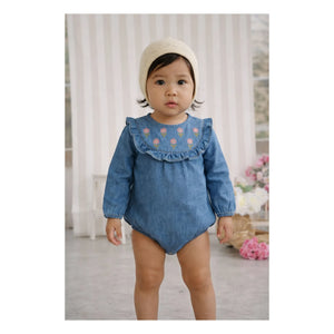 Lililotte - Berenice Tencel Organic Cotton Embroidered Jumpsuit | Denim blue