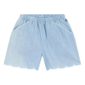 Petit Bateau - Organic Cotton Chambray Heart Shorts | Light Blue