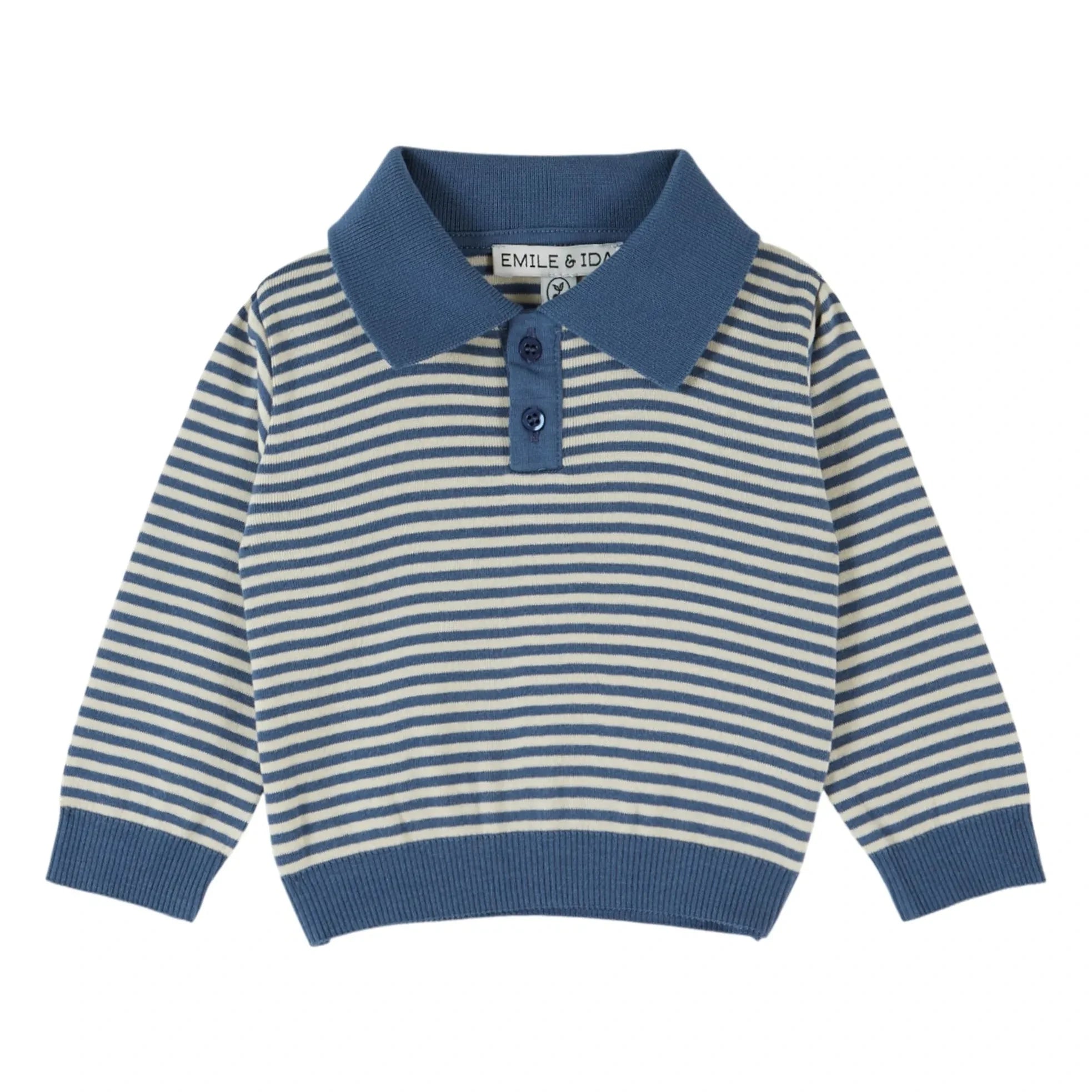 Emile et Ida - Çizgili polo tişört Organik pamuklu fleece | Mavi