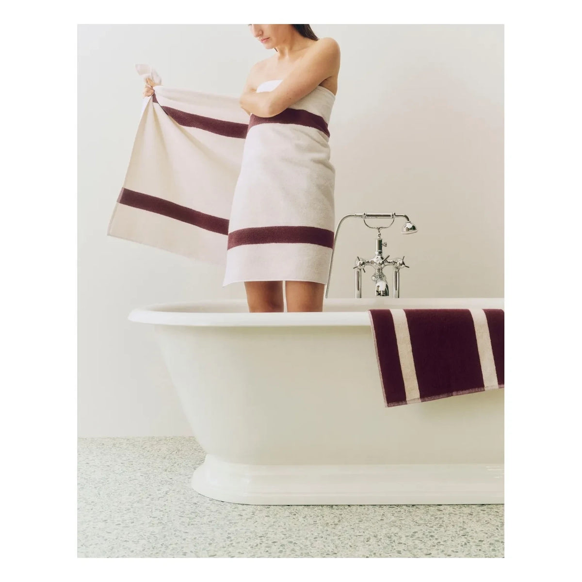 Hay - Striped Bath Sheet | Burgundy