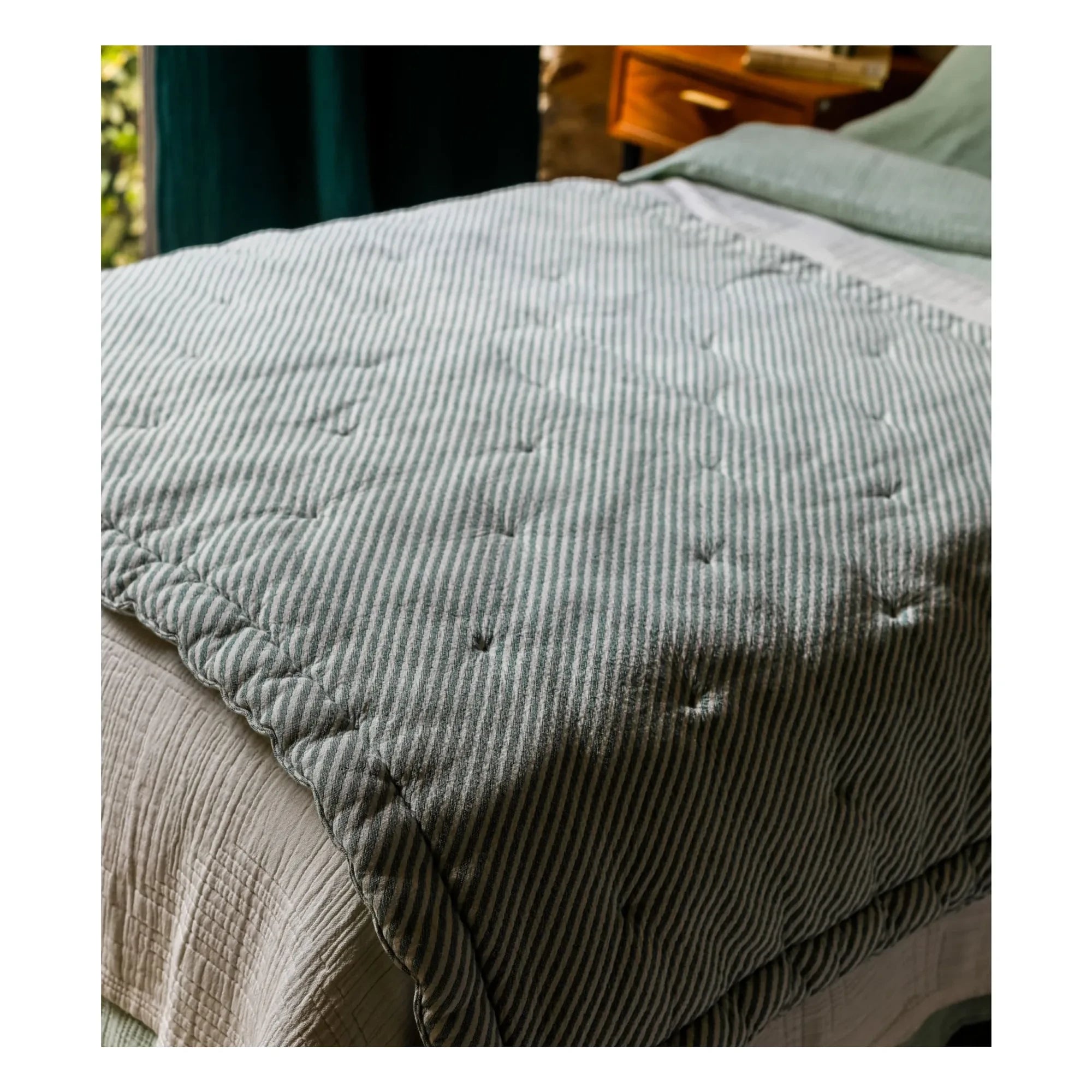 The Socialite Family - Capriccio Cotton Jacquard Striped Duvet Cover | Green