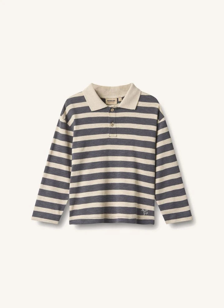 Wheat - Fred striped organic cotton polo shirt | Grey blue