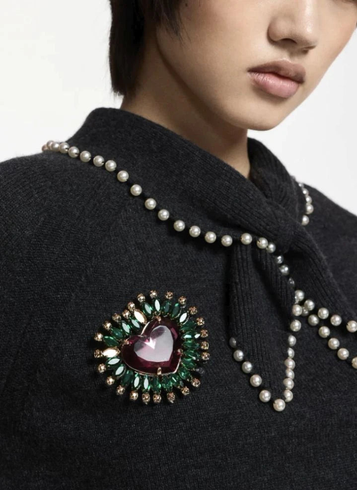 Essentiel Antwerp - Heart Brooch 2 | Forest Green