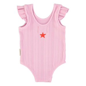 Piupiuchick - Organic Cotton Heart Ribbed Bodysuit | Lilac