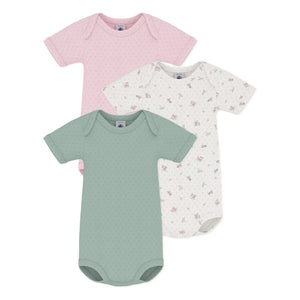 Petit Bateau - 3-Pack Organic Cotton Ribbed Baby Bodysuits | Pink