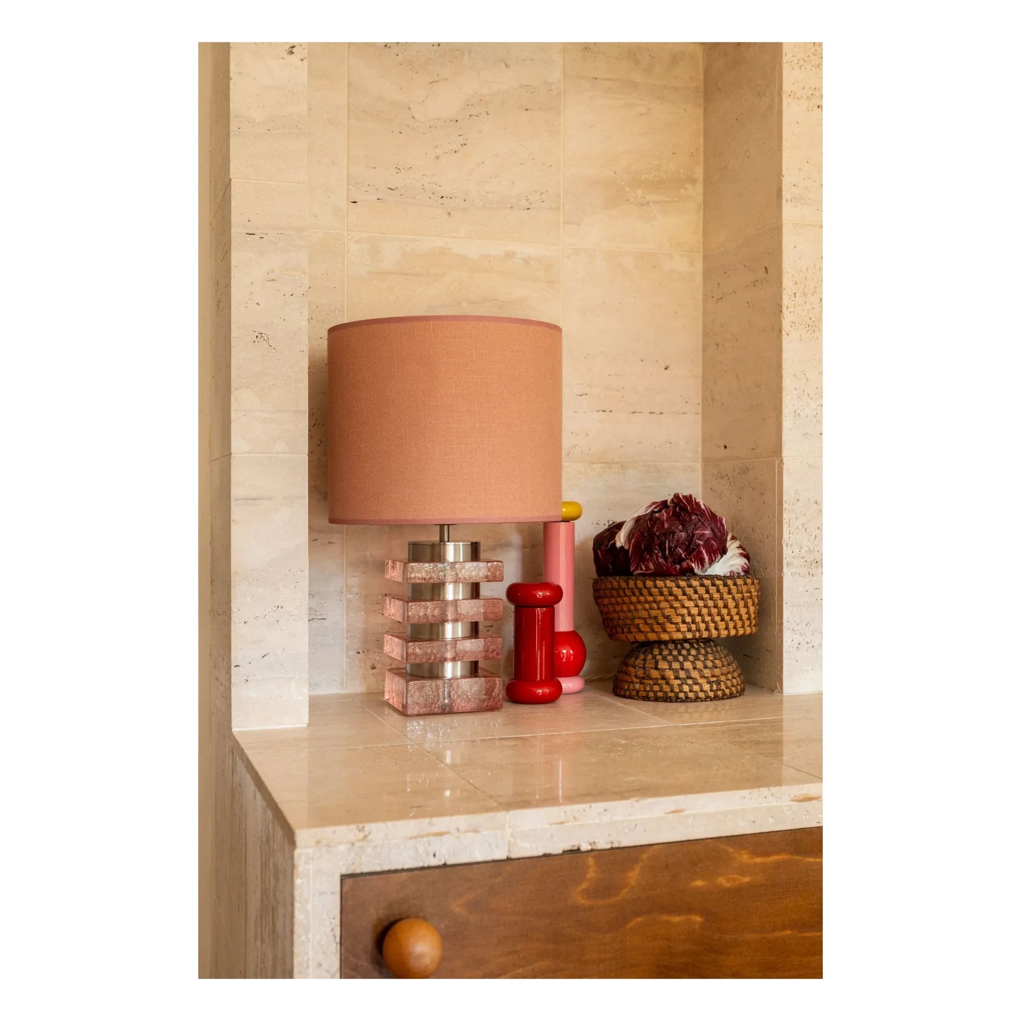 The Socialite Family - Marta Glass and Textured Fabric Lampshade | Pink